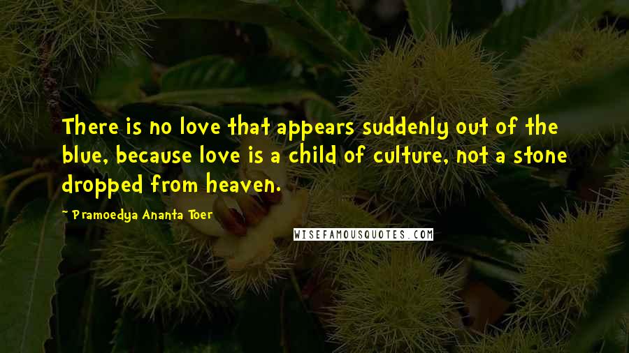 Pramoedya Ananta Toer Quotes: There is no love that appears suddenly out of the blue, because love is a child of culture, not a stone dropped from heaven.