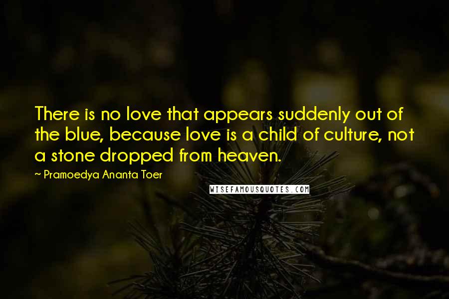 Pramoedya Ananta Toer Quotes: There is no love that appears suddenly out of the blue, because love is a child of culture, not a stone dropped from heaven.