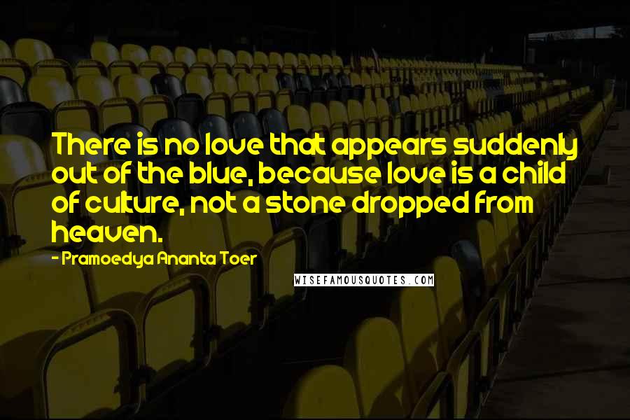 Pramoedya Ananta Toer Quotes: There is no love that appears suddenly out of the blue, because love is a child of culture, not a stone dropped from heaven.