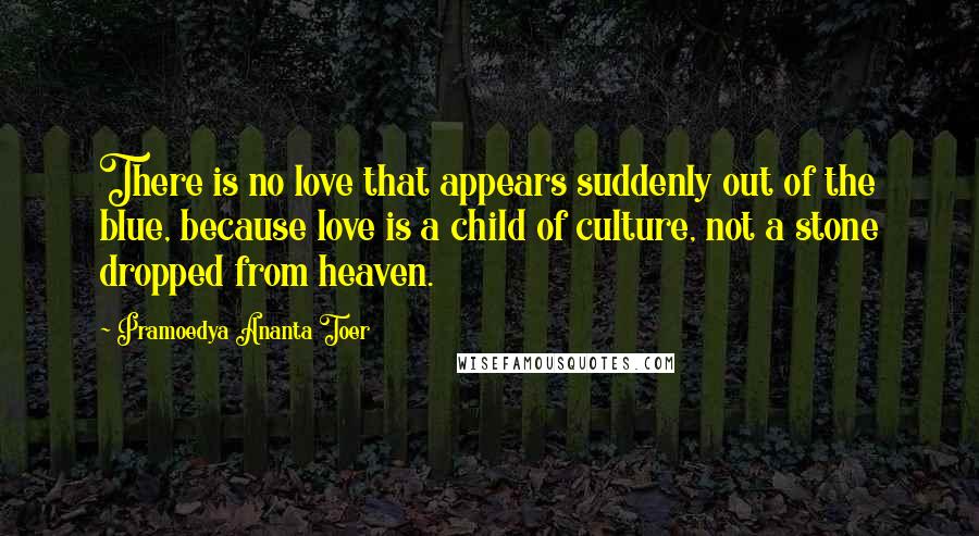 Pramoedya Ananta Toer Quotes: There is no love that appears suddenly out of the blue, because love is a child of culture, not a stone dropped from heaven.