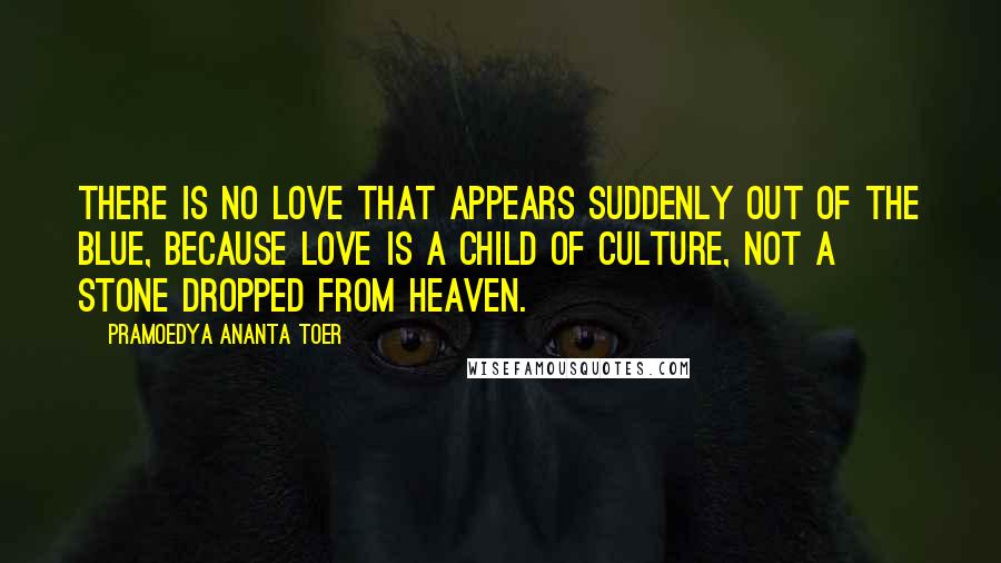 Pramoedya Ananta Toer Quotes: There is no love that appears suddenly out of the blue, because love is a child of culture, not a stone dropped from heaven.