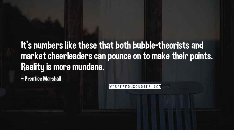 Prentice Marshall Quotes: It's numbers like these that both bubble-theorists and market cheerleaders can pounce on to make their points. Reality is more mundane.