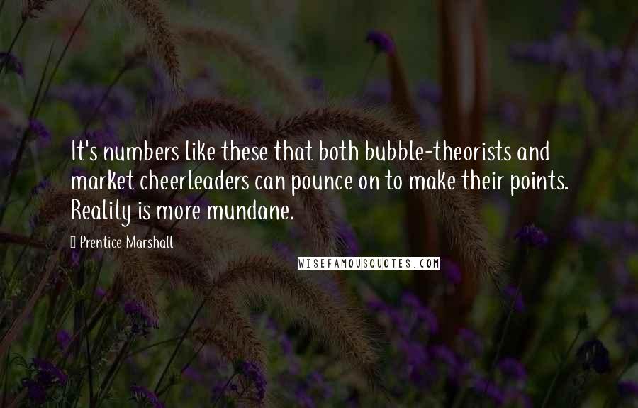 Prentice Marshall Quotes: It's numbers like these that both bubble-theorists and market cheerleaders can pounce on to make their points. Reality is more mundane.