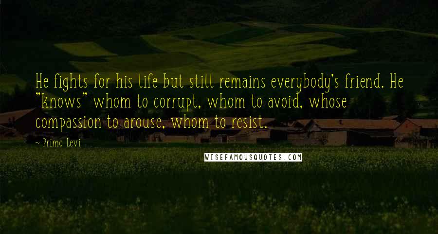 Primo Levi Quotes: He fights for his life but still remains everybody's friend. He "knows" whom to corrupt, whom to avoid, whose compassion to arouse, whom to resist.