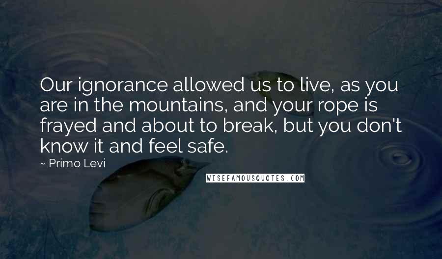 Primo Levi Quotes: Our ignorance allowed us to live, as you are in the mountains, and your rope is frayed and about to break, but you don't know it and feel safe.