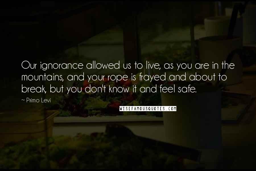 Primo Levi Quotes: Our ignorance allowed us to live, as you are in the mountains, and your rope is frayed and about to break, but you don't know it and feel safe.