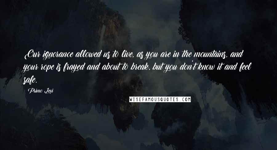 Primo Levi Quotes: Our ignorance allowed us to live, as you are in the mountains, and your rope is frayed and about to break, but you don't know it and feel safe.