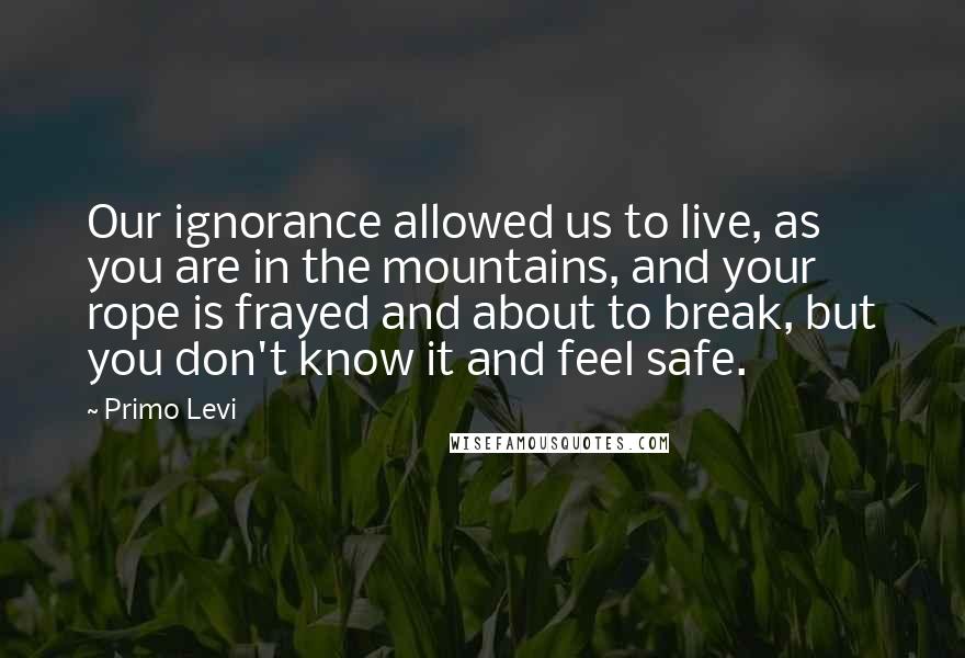 Primo Levi Quotes: Our ignorance allowed us to live, as you are in the mountains, and your rope is frayed and about to break, but you don't know it and feel safe.