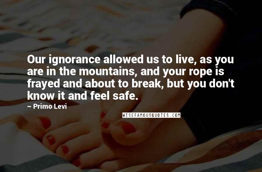 Primo Levi Quotes: Our ignorance allowed us to live, as you are in the mountains, and your rope is frayed and about to break, but you don't know it and feel safe.