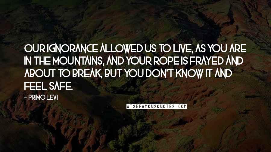 Primo Levi Quotes: Our ignorance allowed us to live, as you are in the mountains, and your rope is frayed and about to break, but you don't know it and feel safe.