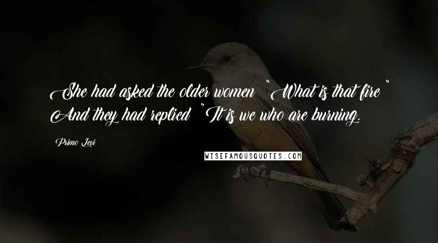 Primo Levi Quotes: She had asked the older women: "What is that fire?" And they had replied: "It is we who are burning.