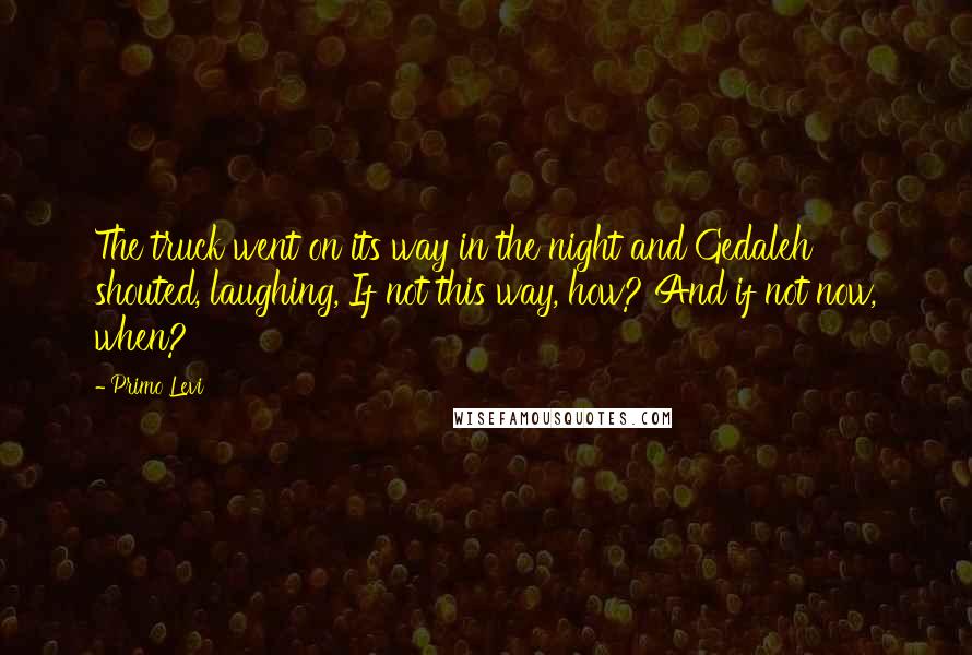 Primo Levi Quotes: The truck went on its way in the night and Gedaleh shouted, laughing, If not this way, how? And if not now, when?