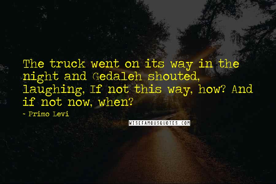 Primo Levi Quotes: The truck went on its way in the night and Gedaleh shouted, laughing, If not this way, how? And if not now, when?