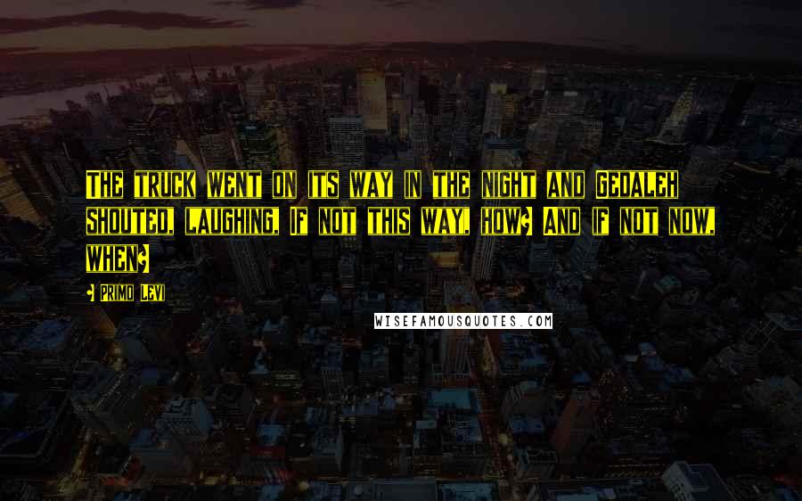 Primo Levi Quotes: The truck went on its way in the night and Gedaleh shouted, laughing, If not this way, how? And if not now, when?