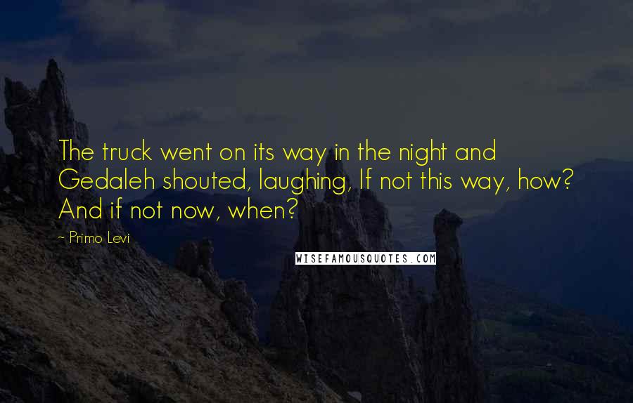 Primo Levi Quotes: The truck went on its way in the night and Gedaleh shouted, laughing, If not this way, how? And if not now, when?