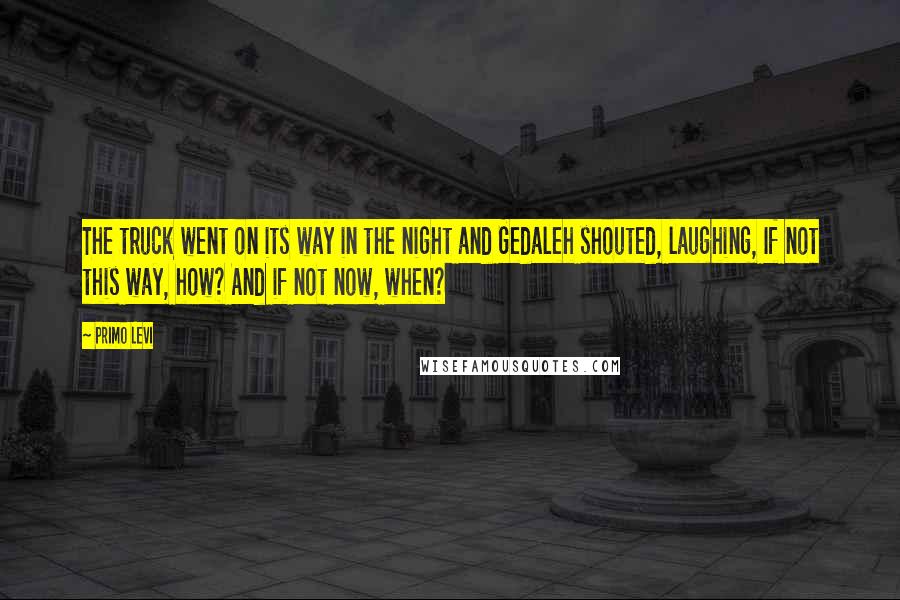 Primo Levi Quotes: The truck went on its way in the night and Gedaleh shouted, laughing, If not this way, how? And if not now, when?