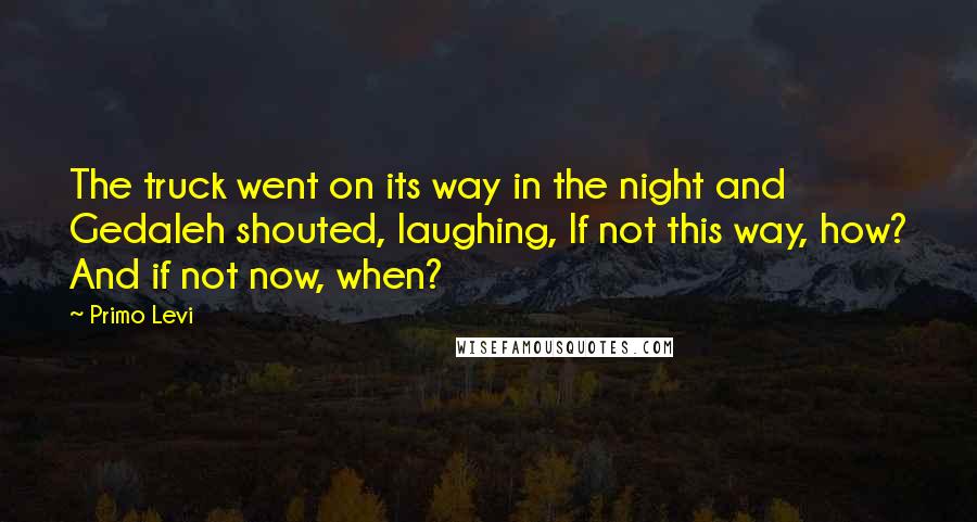 Primo Levi Quotes: The truck went on its way in the night and Gedaleh shouted, laughing, If not this way, how? And if not now, when?