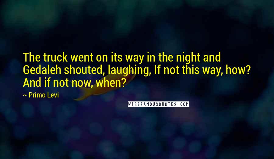 Primo Levi Quotes: The truck went on its way in the night and Gedaleh shouted, laughing, If not this way, how? And if not now, when?