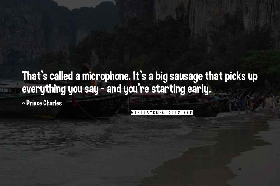 Prince Charles Quotes: That's called a microphone. It's a big sausage that picks up everything you say - and you're starting early.