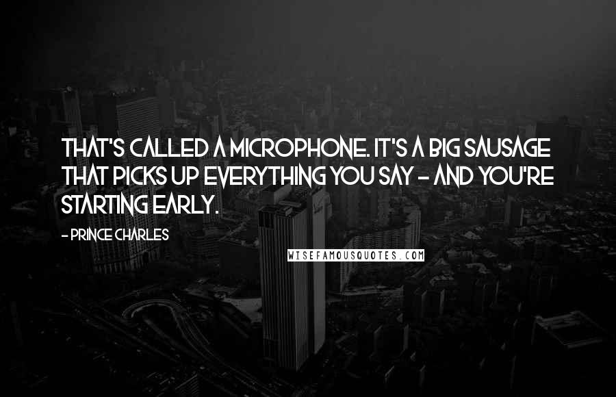 Prince Charles Quotes: That's called a microphone. It's a big sausage that picks up everything you say - and you're starting early.