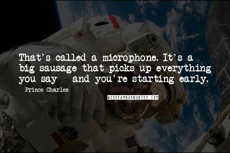 Prince Charles Quotes: That's called a microphone. It's a big sausage that picks up everything you say - and you're starting early.