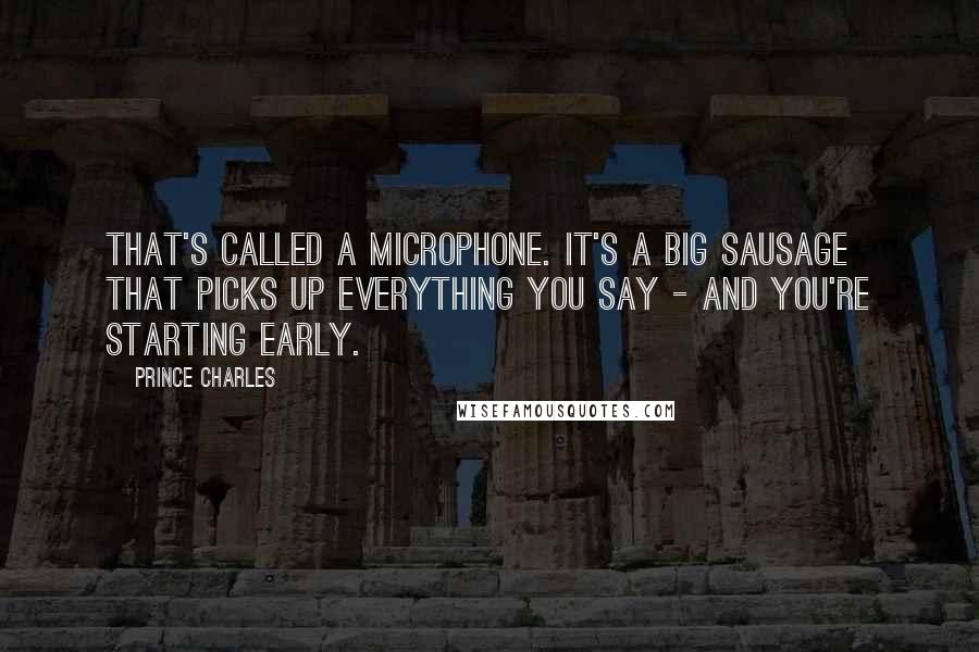 Prince Charles Quotes: That's called a microphone. It's a big sausage that picks up everything you say - and you're starting early.