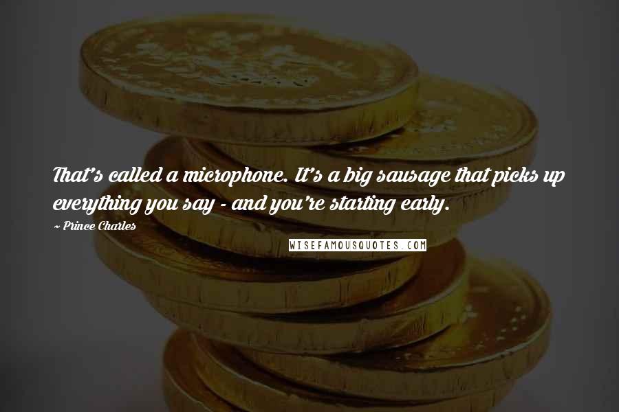 Prince Charles Quotes: That's called a microphone. It's a big sausage that picks up everything you say - and you're starting early.