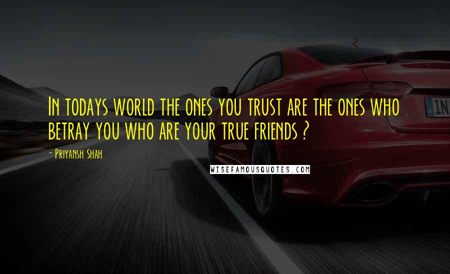 Priyansh Shah Quotes: In todays world the ones you trust are the ones who betray you who are your true friends ?