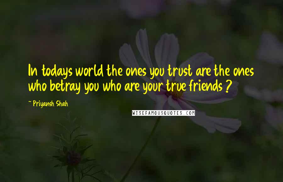Priyansh Shah Quotes: In todays world the ones you trust are the ones who betray you who are your true friends ?