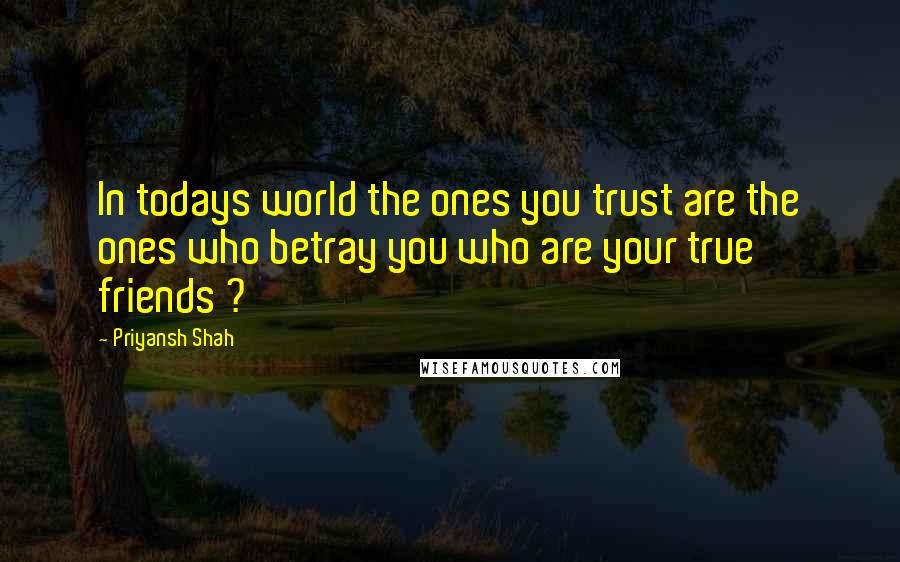 Priyansh Shah Quotes: In todays world the ones you trust are the ones who betray you who are your true friends ?