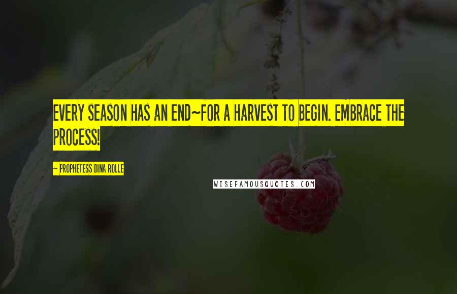 Prophetess Dina Rolle Quotes: Every season has an end~for a harvest to begin. Embrace the process!