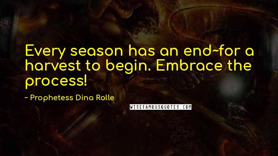 Prophetess Dina Rolle Quotes: Every season has an end~for a harvest to begin. Embrace the process!