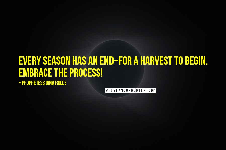 Prophetess Dina Rolle Quotes: Every season has an end~for a harvest to begin. Embrace the process!