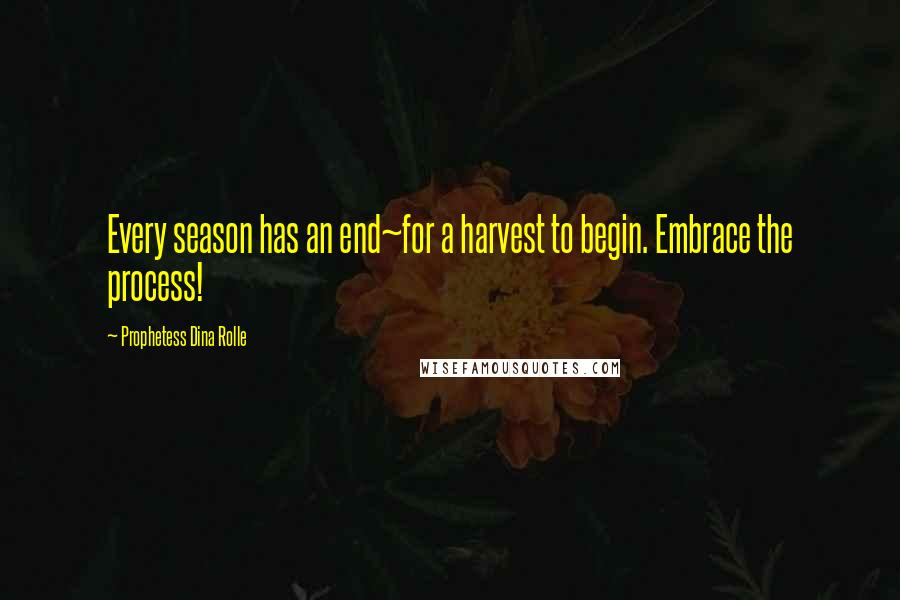 Prophetess Dina Rolle Quotes: Every season has an end~for a harvest to begin. Embrace the process!