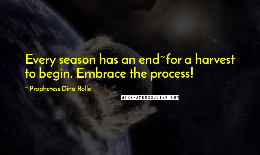 Prophetess Dina Rolle Quotes: Every season has an end~for a harvest to begin. Embrace the process!