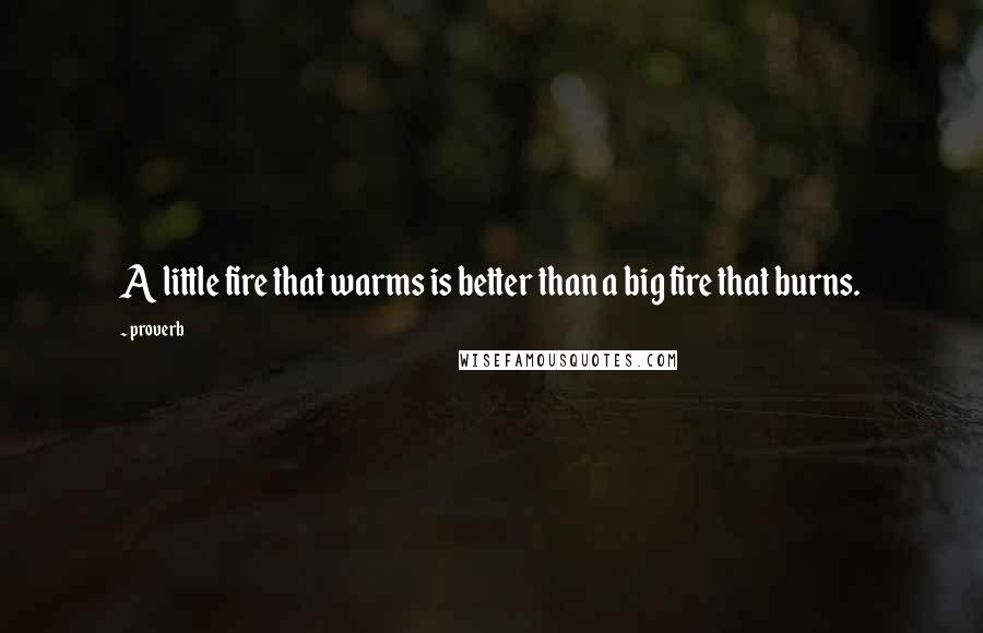 Proverb Quotes: A little fire that warms is better than a big fire that burns.