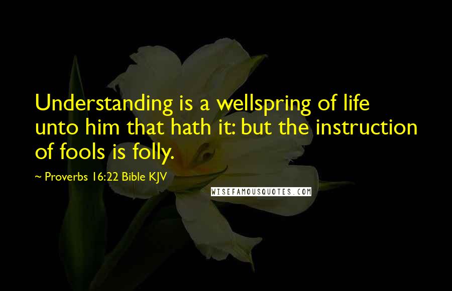 Proverbs 16:22 Bible KJV Quotes: Understanding is a wellspring of life unto him that hath it: but the instruction of fools is folly.