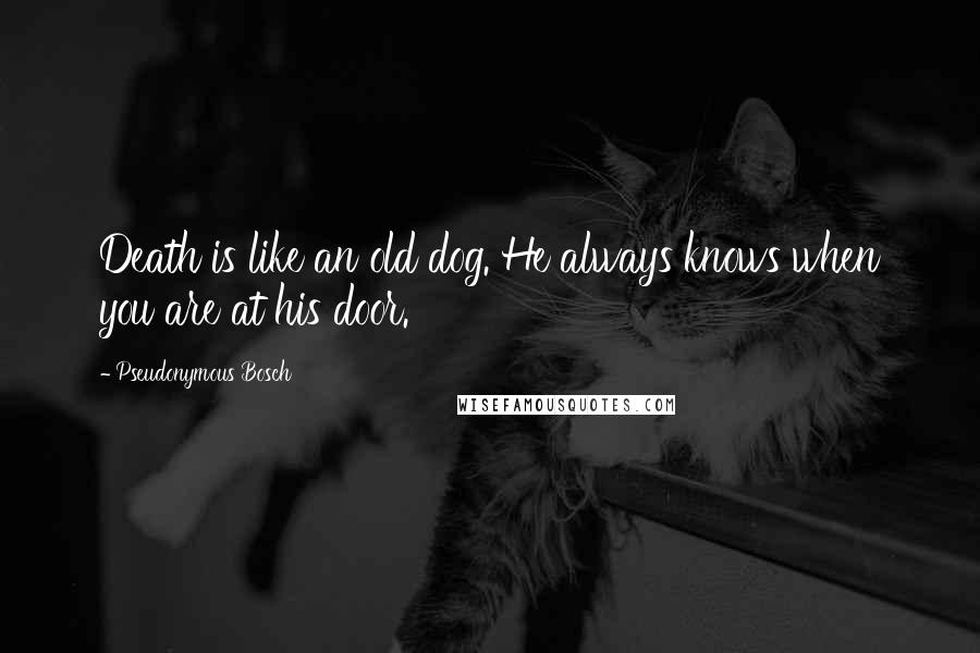 Pseudonymous Bosch Quotes: Death is like an old dog. He always knows when you are at his door.