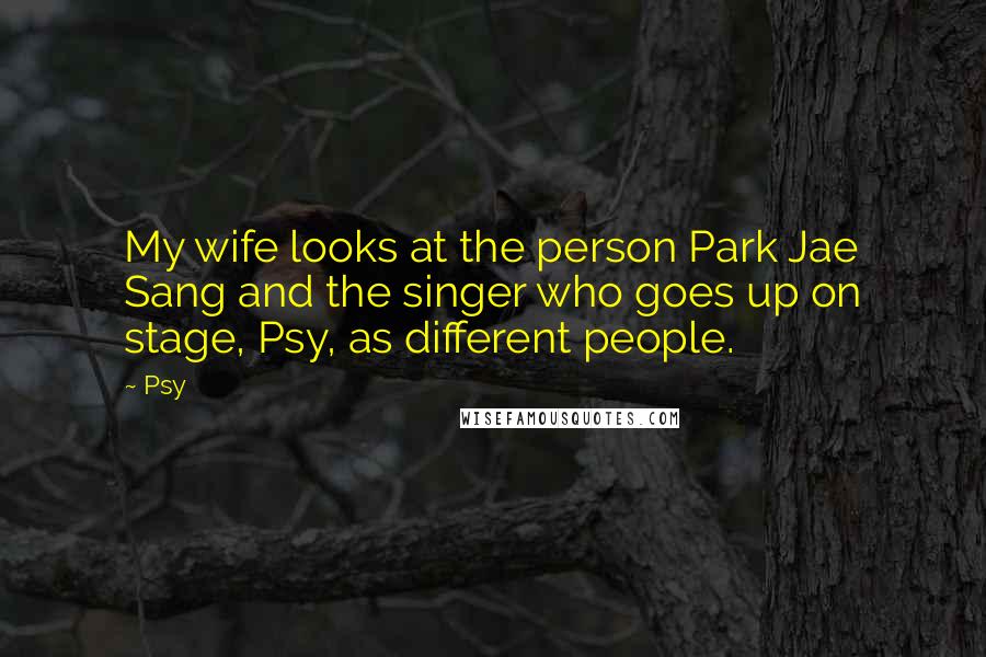 Psy Quotes: My wife looks at the person Park Jae Sang and the singer who goes up on stage, Psy, as different people.
