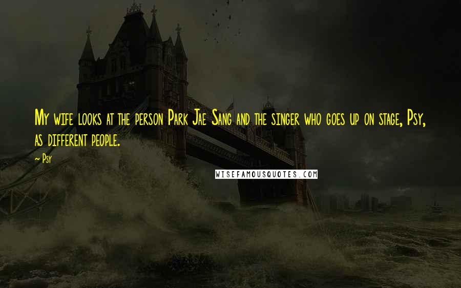 Psy Quotes: My wife looks at the person Park Jae Sang and the singer who goes up on stage, Psy, as different people.