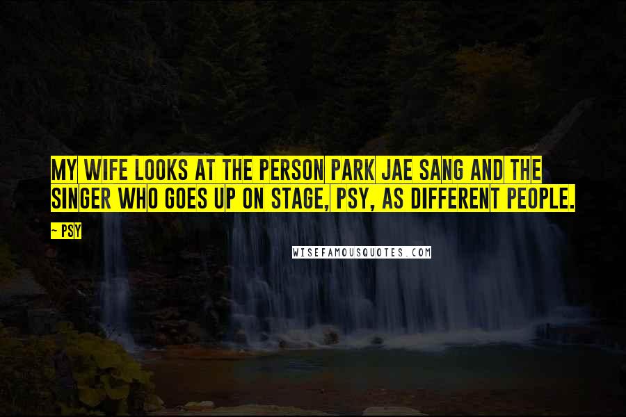 Psy Quotes: My wife looks at the person Park Jae Sang and the singer who goes up on stage, Psy, as different people.