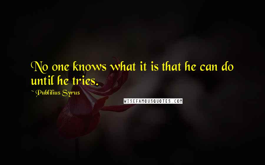 Publilius Syrus Quotes: No one knows what it is that he can do until he tries.