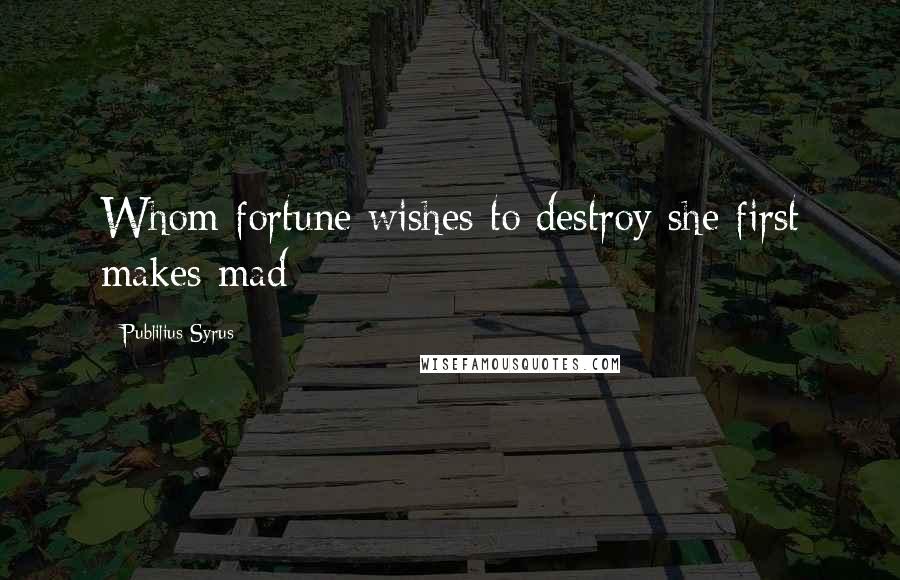Publilius Syrus Quotes: Whom fortune wishes to destroy she first makes mad