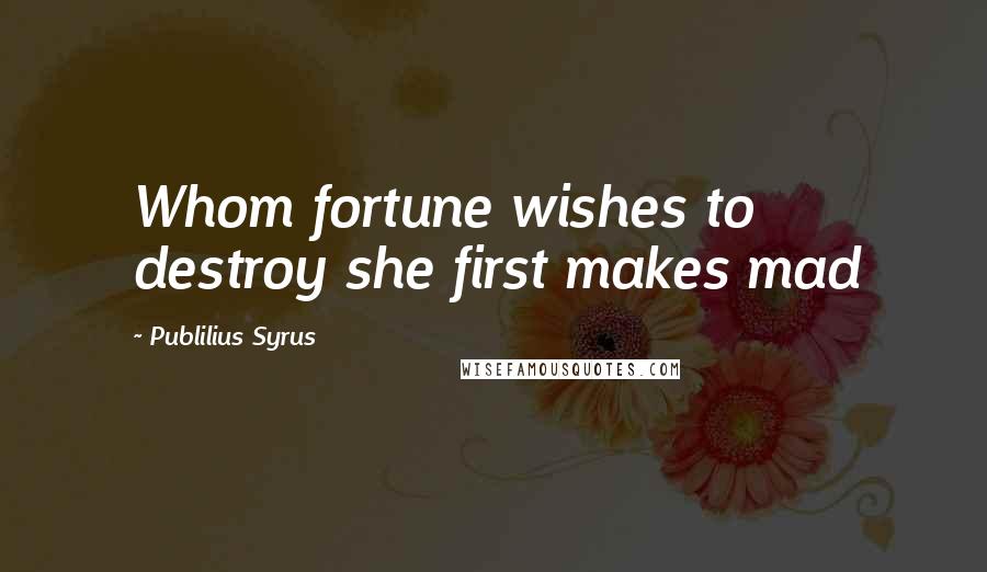 Publilius Syrus Quotes: Whom fortune wishes to destroy she first makes mad