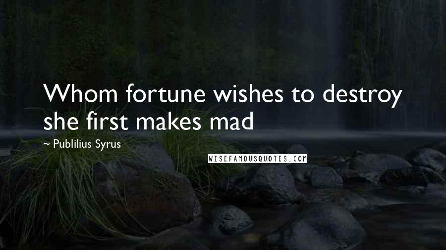 Publilius Syrus Quotes: Whom fortune wishes to destroy she first makes mad