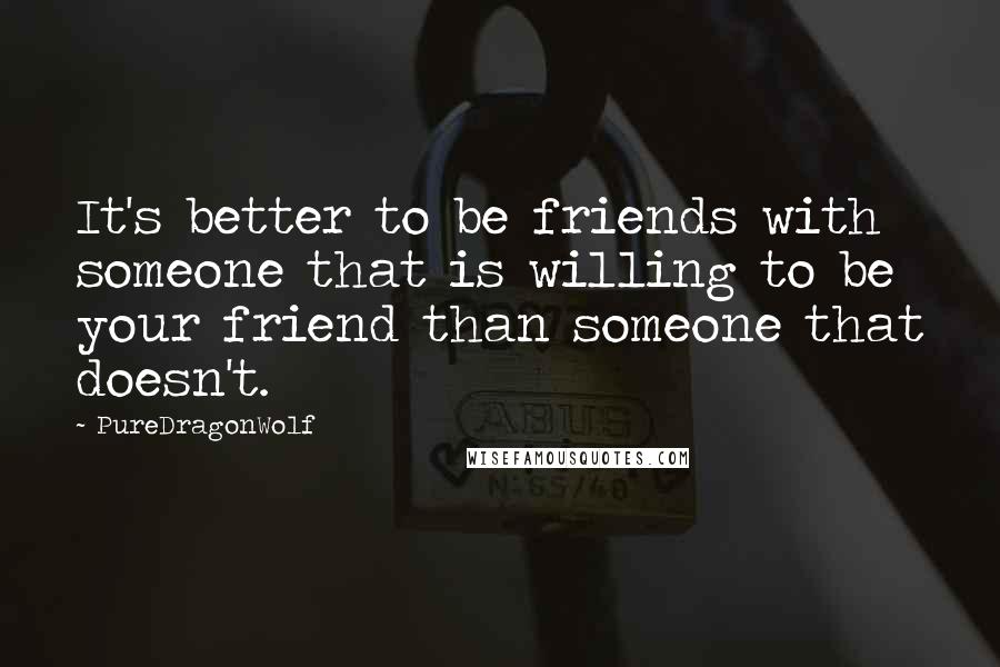 PureDragonWolf Quotes: It's better to be friends with someone that is willing to be your friend than someone that doesn't.