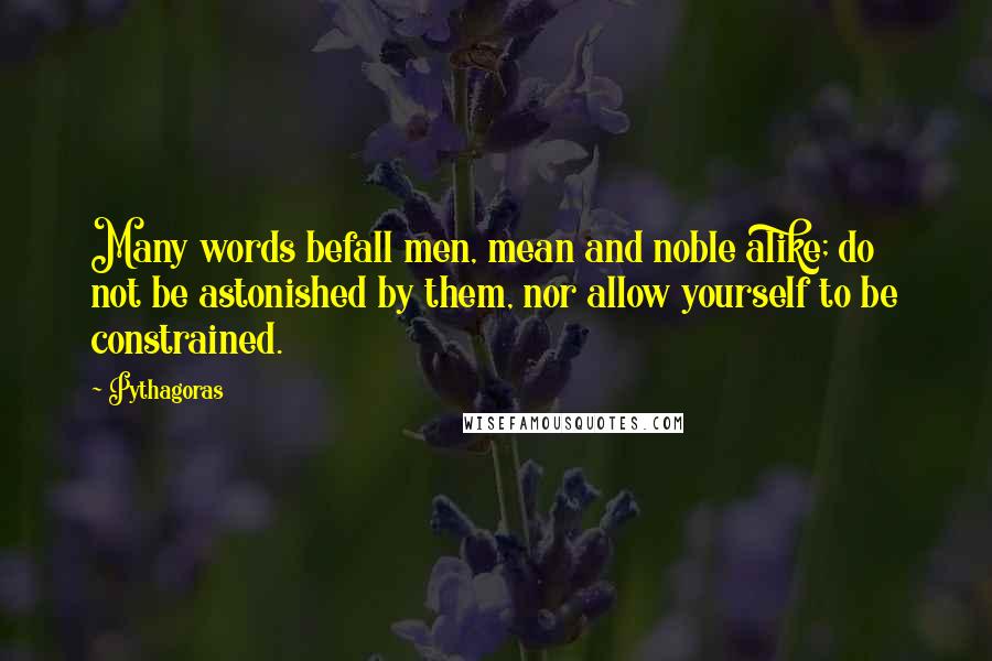 Pythagoras Quotes: Many words befall men, mean and noble alike; do not be astonished by them, nor allow yourself to be constrained.