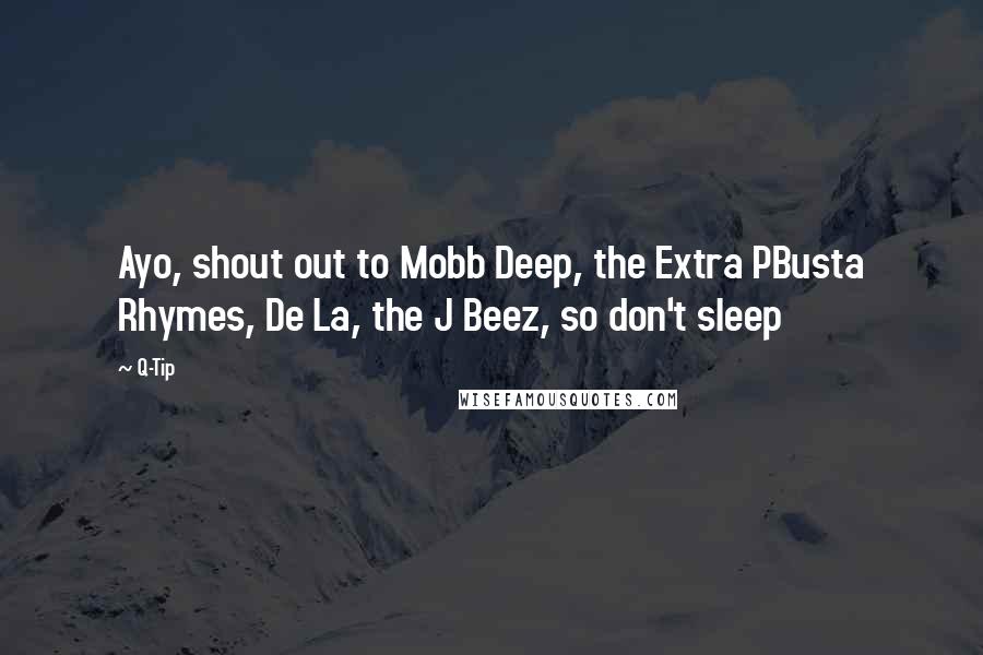 Q-Tip Quotes: Ayo, shout out to Mobb Deep, the Extra PBusta Rhymes, De La, the J Beez, so don't sleep