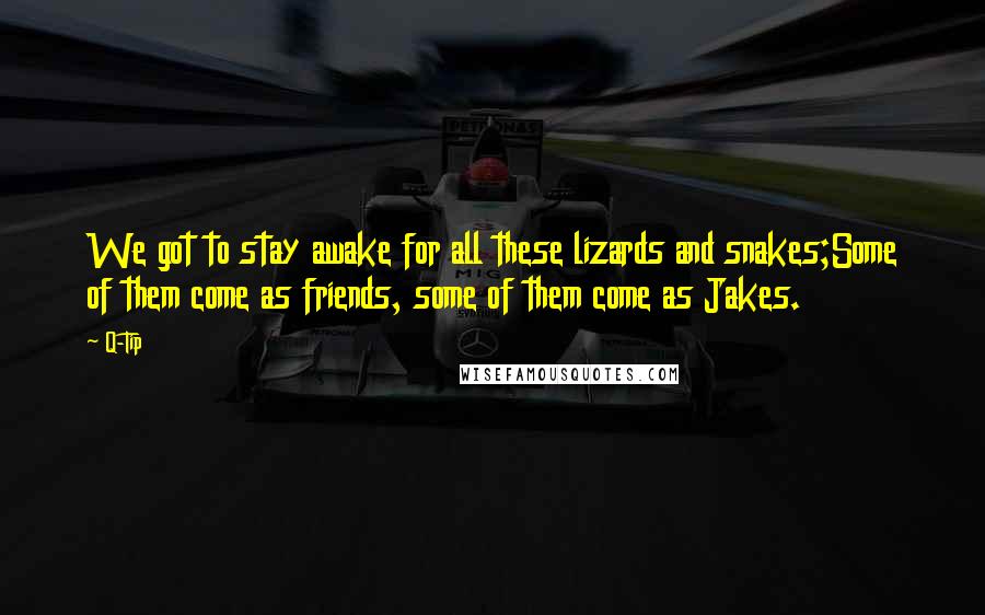 Q-Tip Quotes: We got to stay awake for all these lizards and snakes;Some of them come as friends, some of them come as Jakes.