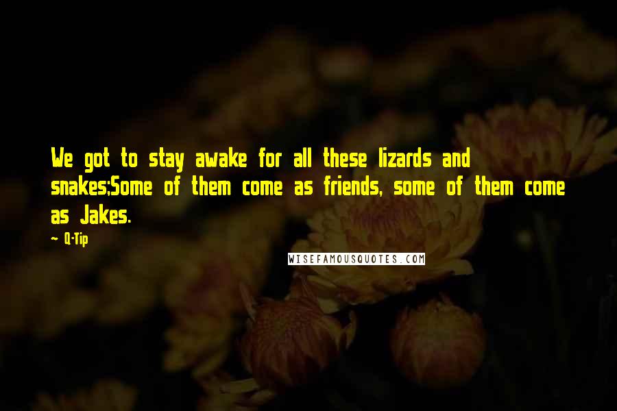 Q-Tip Quotes: We got to stay awake for all these lizards and snakes;Some of them come as friends, some of them come as Jakes.